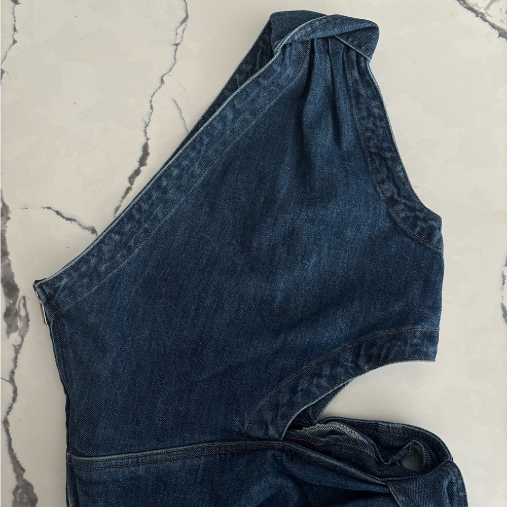 Classic Blue Denim Women's Cutout One Shoulder Dress